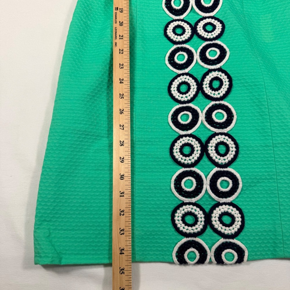 Lilly Pulitzer Trudy Shift Dress 4 Go Go Green Cotton Crochet Circle Trim - Picture 7 of 12